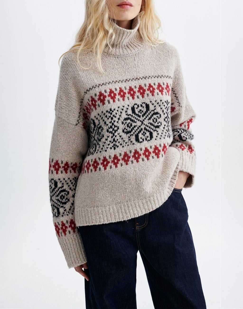VANESSA BRUNO Maglione Jacquard in Lana Avena