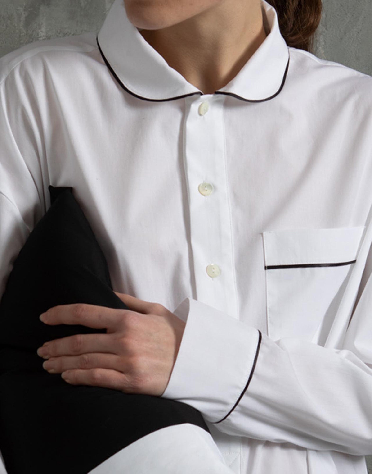 DOUUOD Abito Camicia in Popeline con Piping a Contrasto