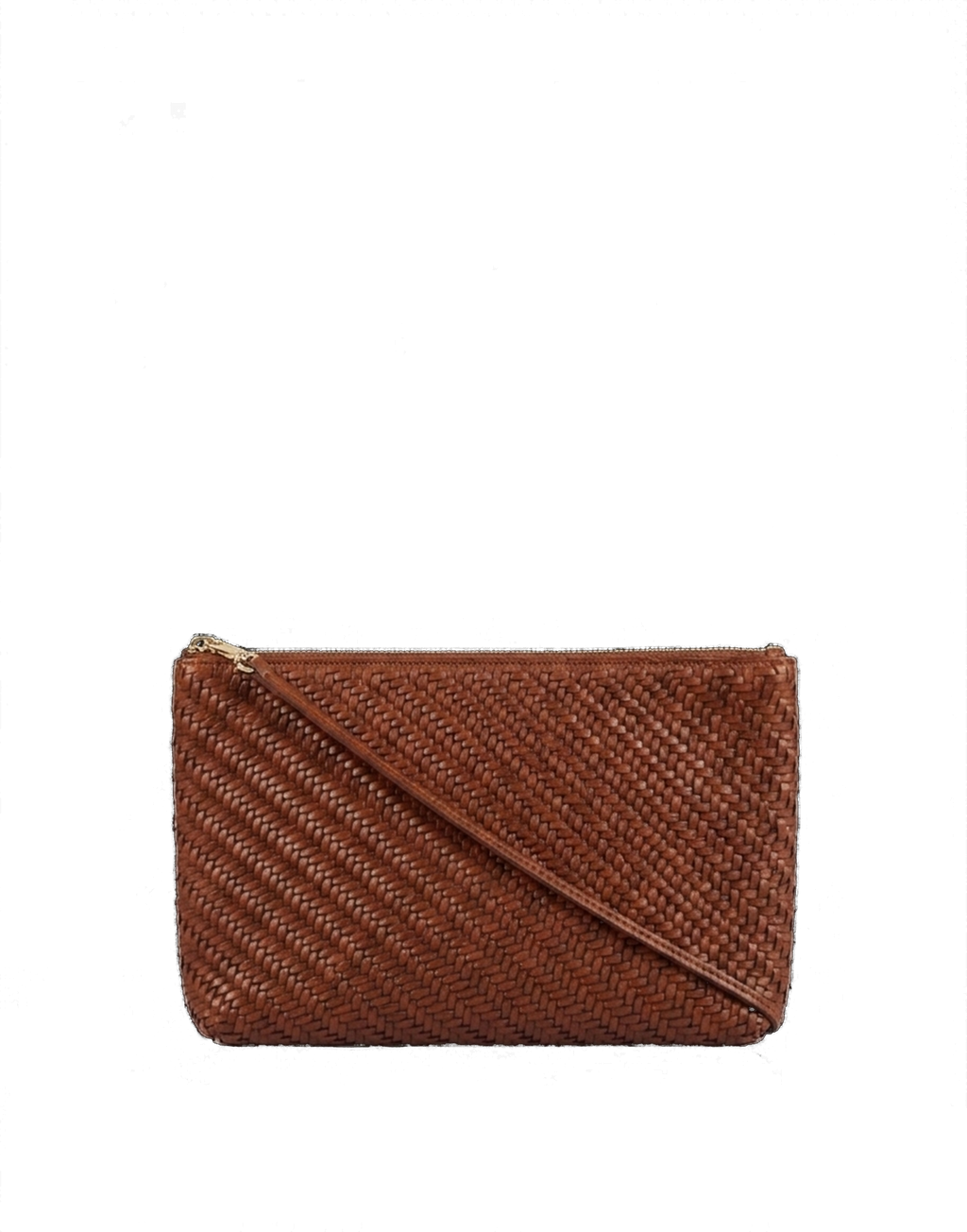 DOUUOD Piatta in Pelle Intrecciata con Tracolla Cognac