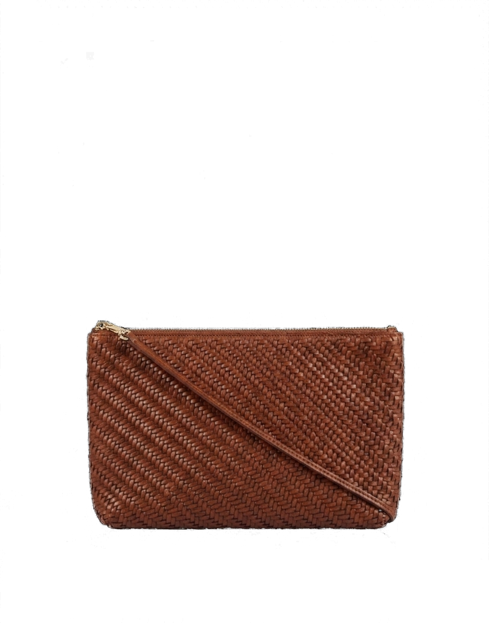 DOUUOD Piatta in Pelle Intrecciata con Tracolla Cognac