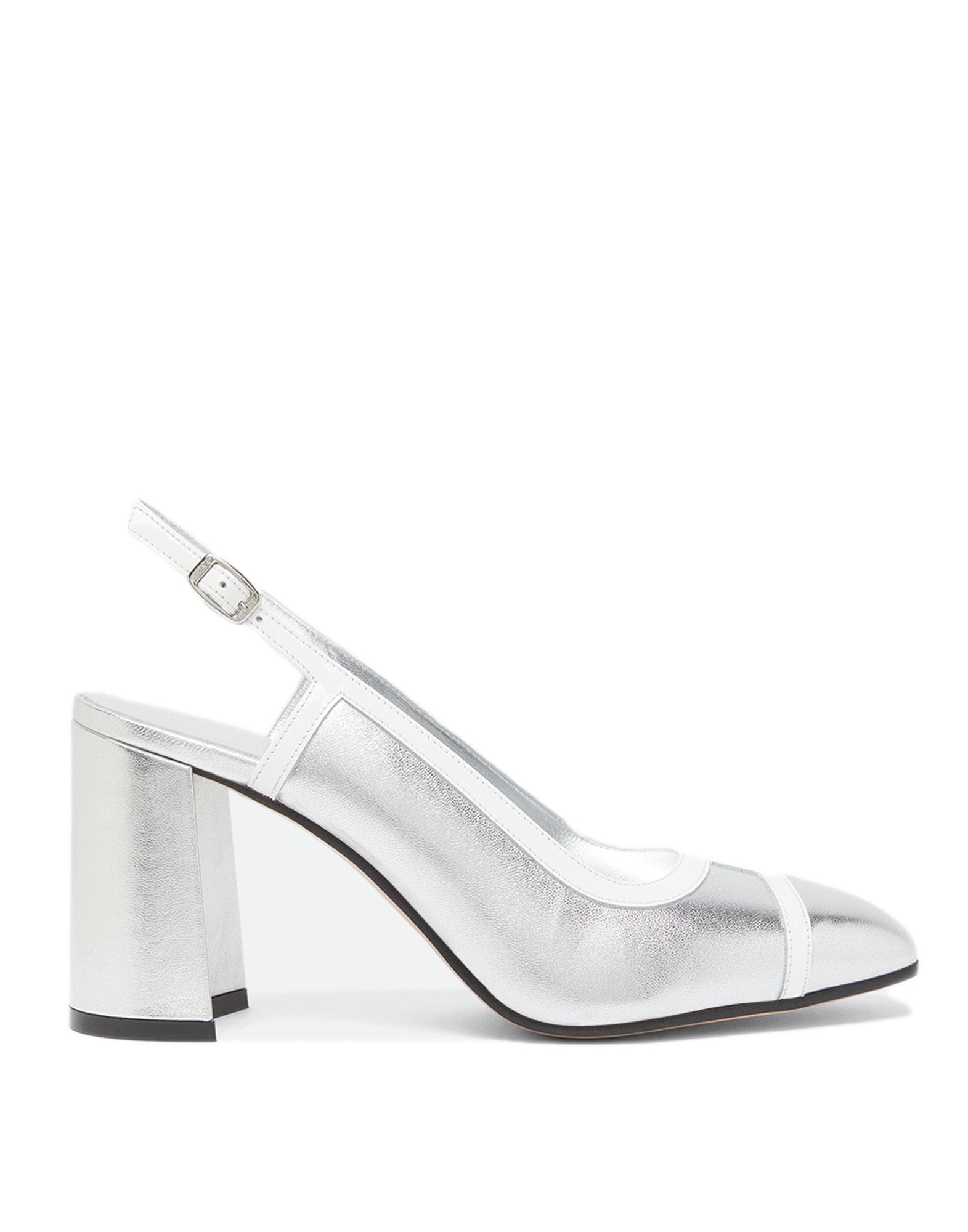 CAREL Slingback Alizee in Pelle Laminata Argento e Vernice Bianca