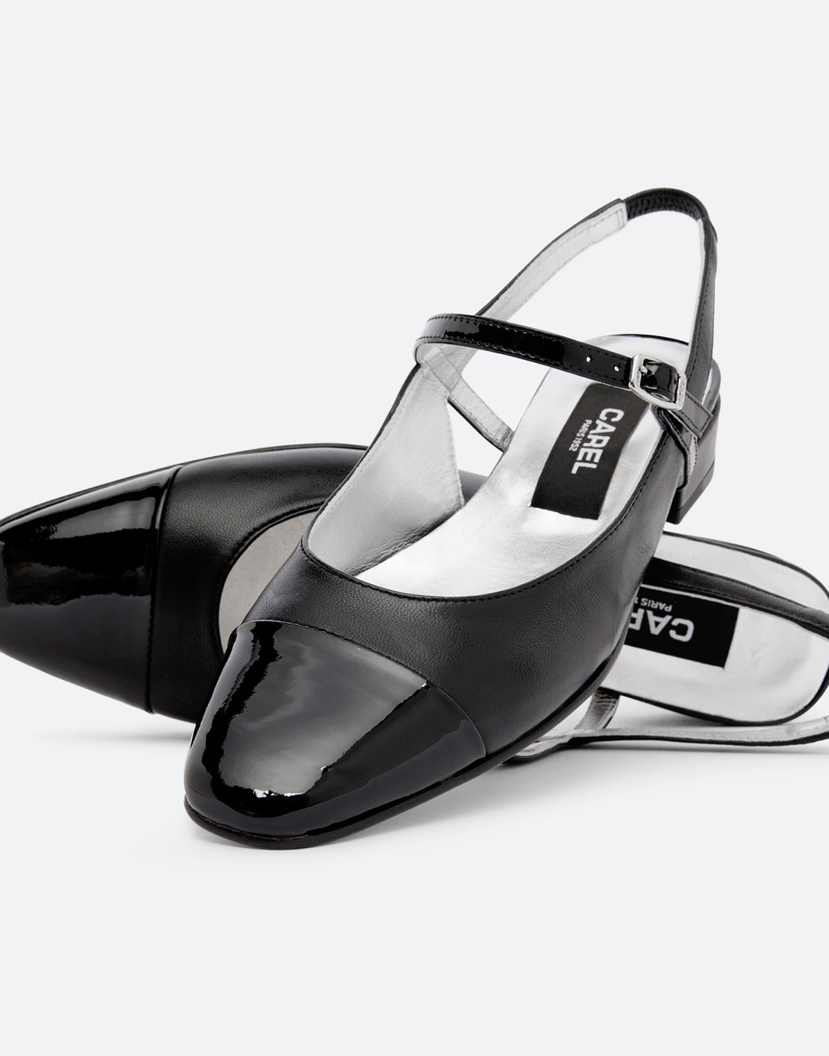 CAREL Slingback Oceano in Pelle Nera e Vernice Nera
