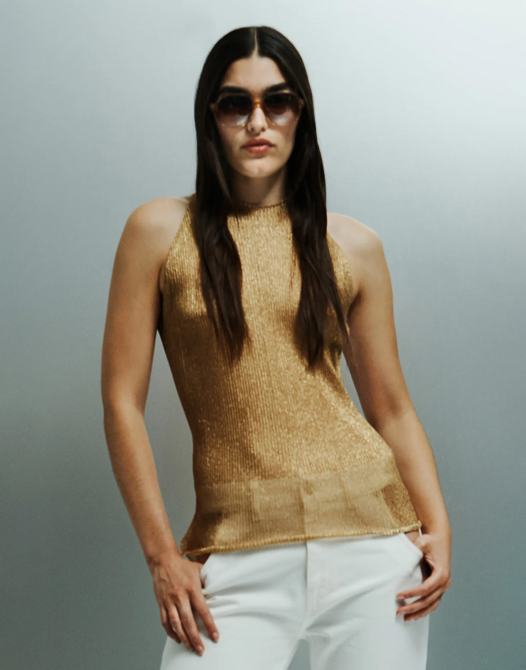 CIRCUS HOTEL Canotta con Scollo Halter Oro