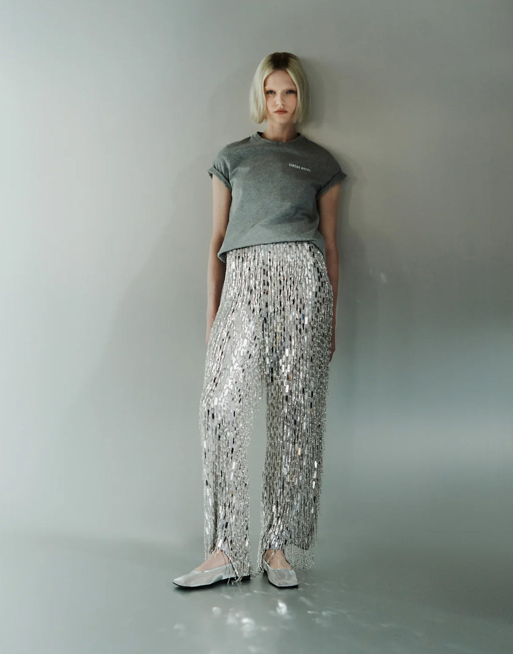 CIRCUS HOTEL T-shirt Slim con Schiena Scoperta Grigia