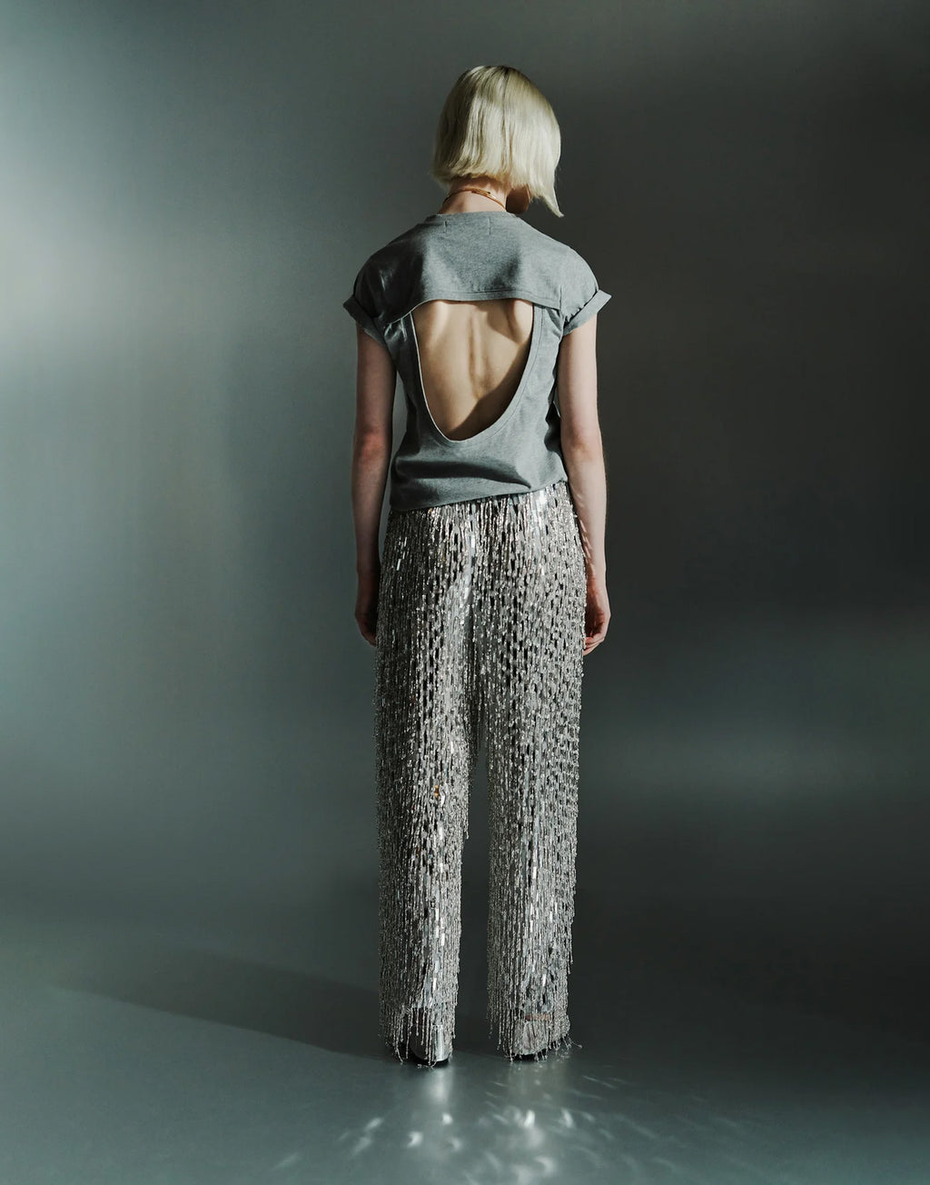 CIRCUS HOTEL T-shirt Slim con Schiena Scoperta Grigia