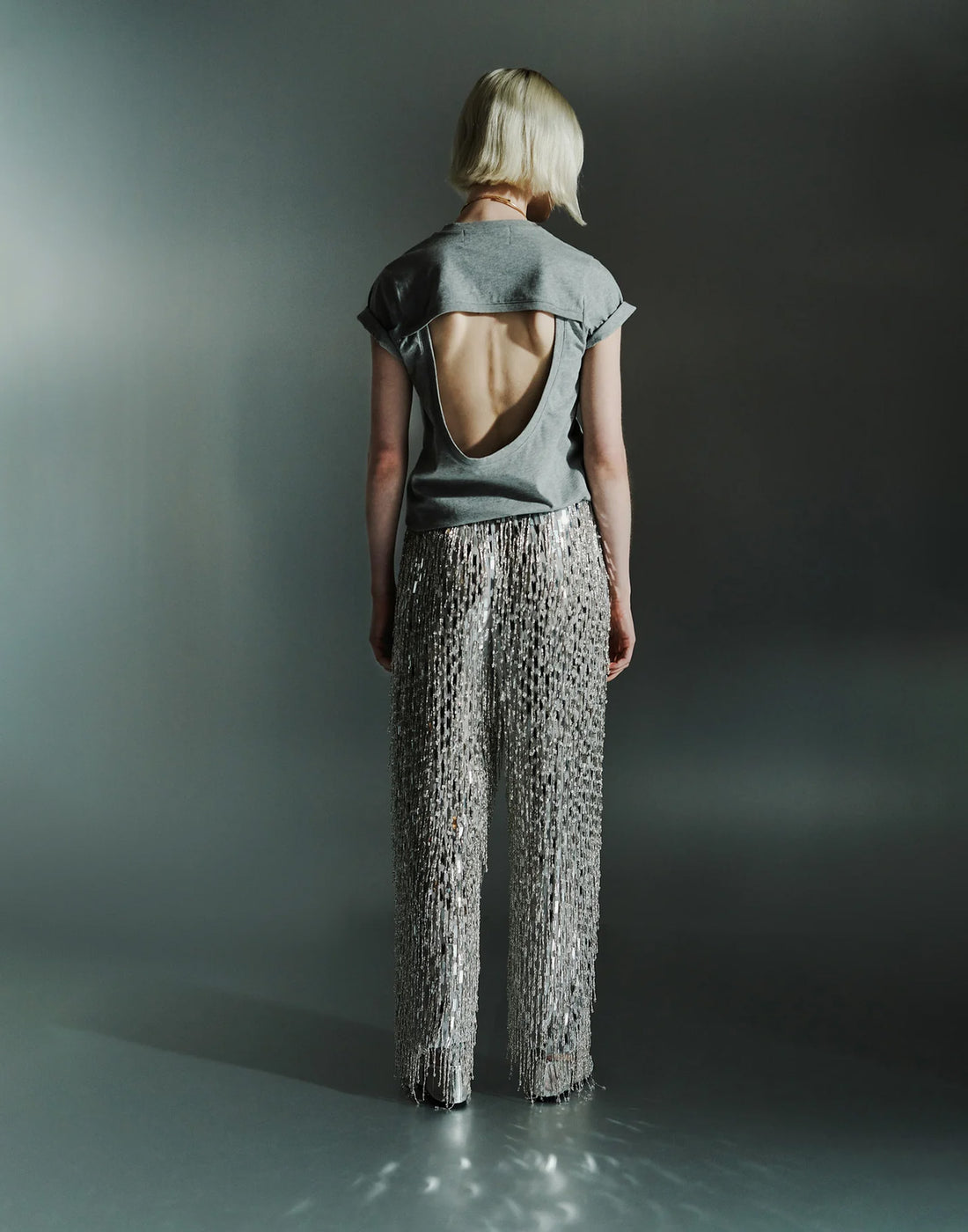 CIRCUS HOTEL T-shirt Slim con Schiena Scoperta Grigia