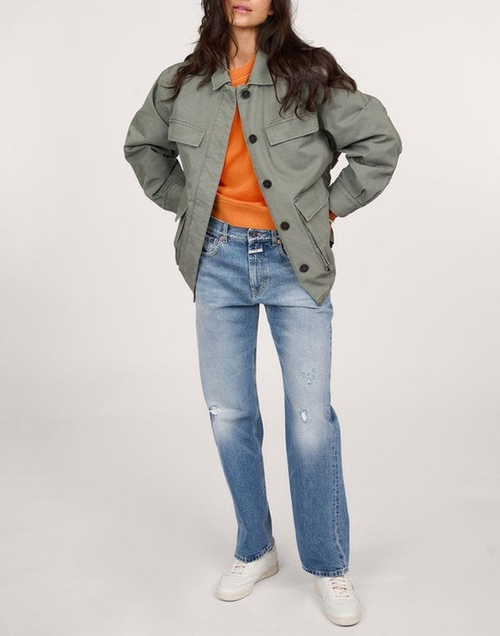 CLOSED Giacca Field Jacket in Cotone Biologico Verde Sbiadito