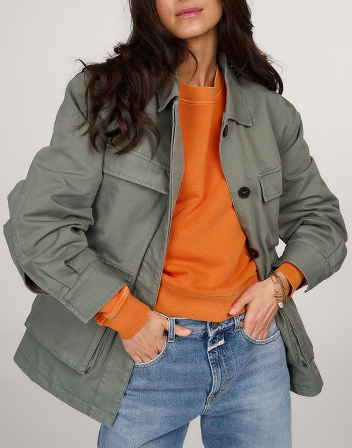 CLOSED Giacca Field Jacket in Cotone Biologico Verde Sbiadito