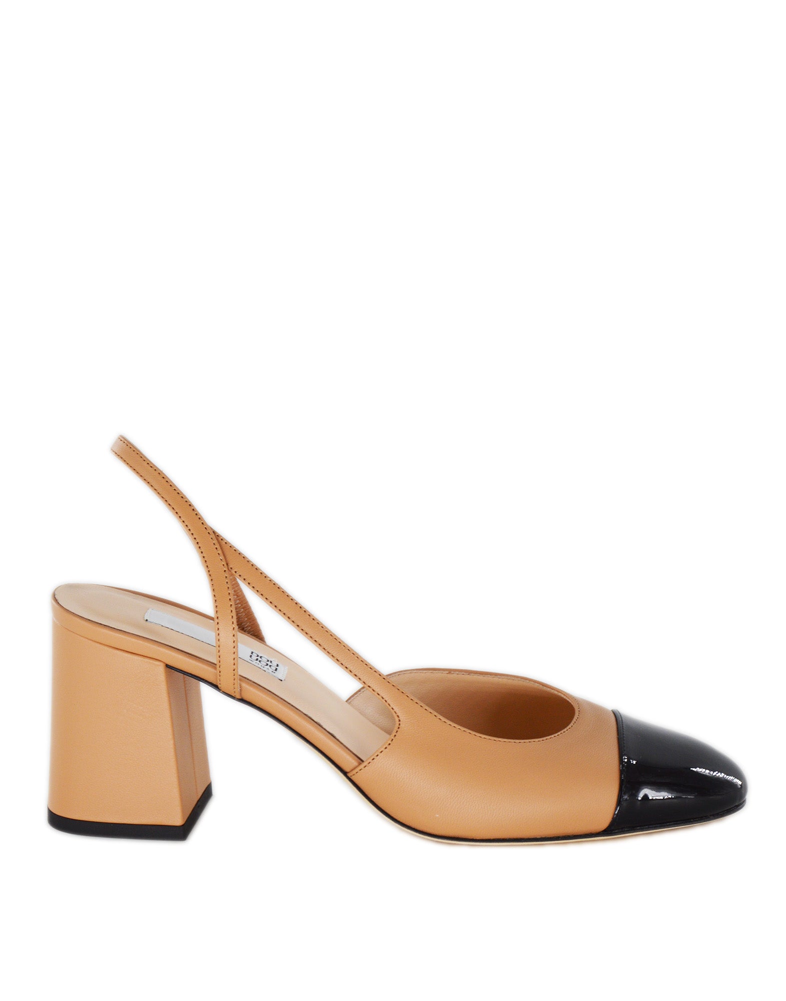 DOUUOD Chanel in Nappa con Punta in Vernice Biscotto/Nero