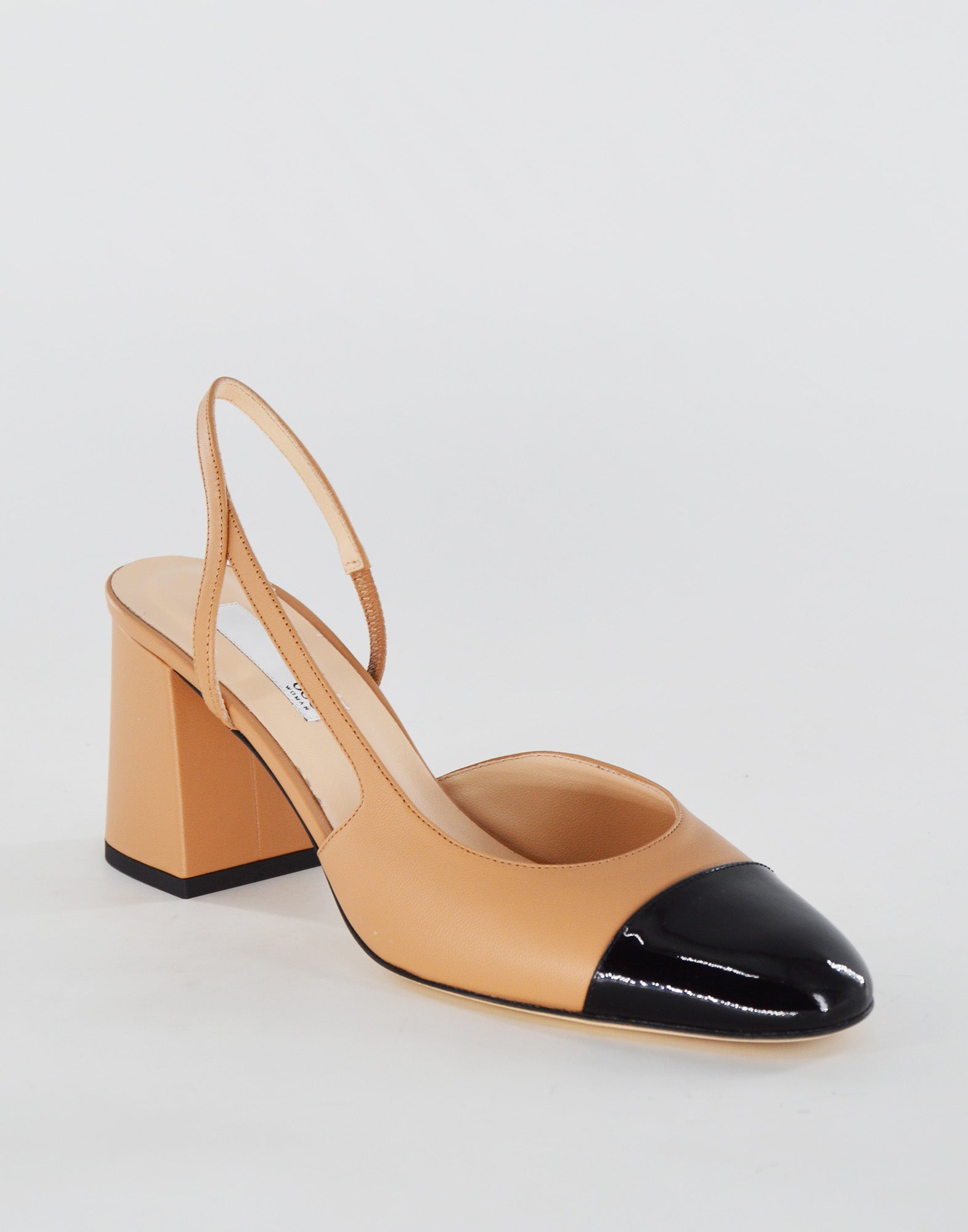 DOUUOD Chanel in Nappa con Punta in Vernice Biscotto/Nero