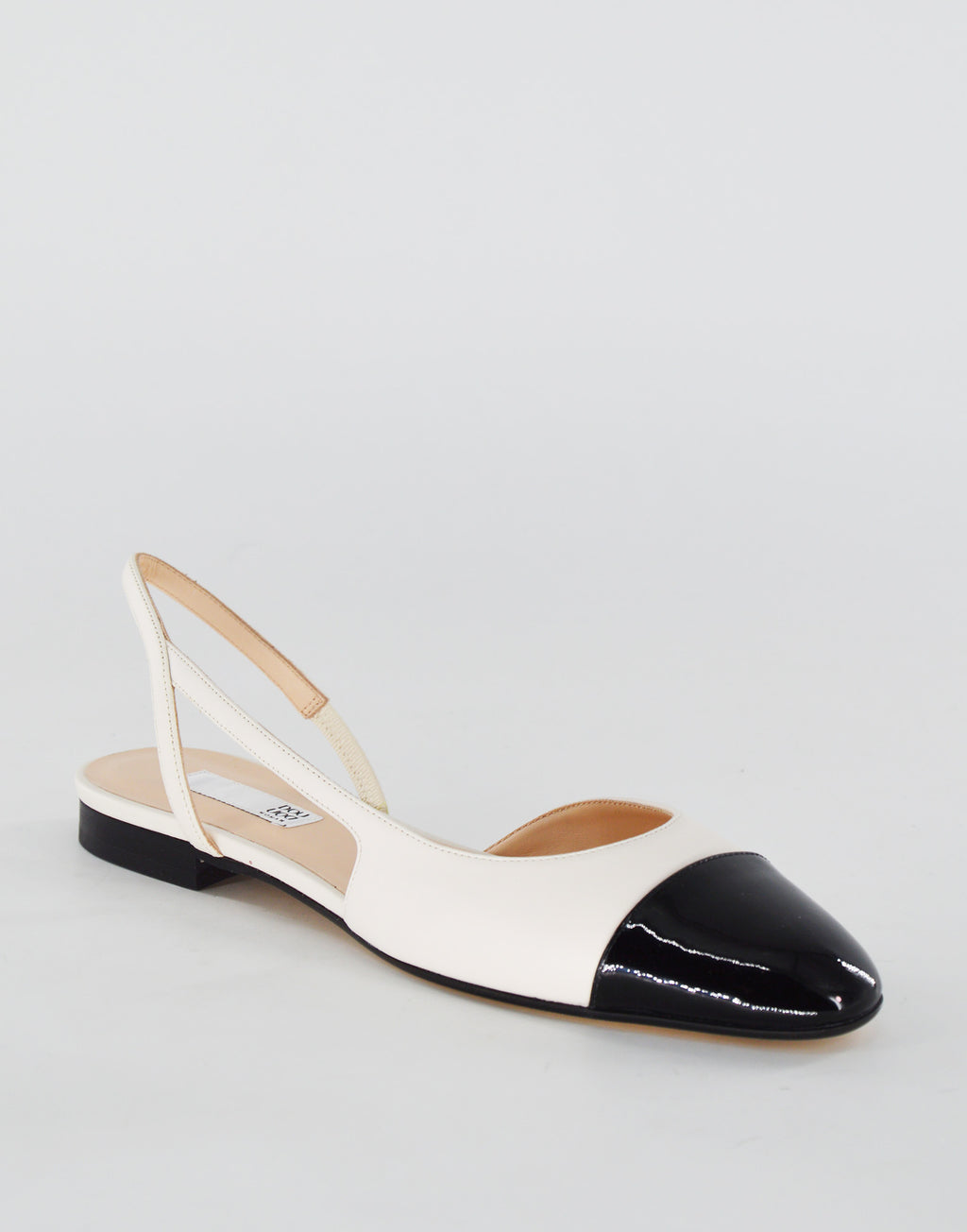 DOUUOD Slingback in Pelle con Punta in Vernice Panna/Nero
