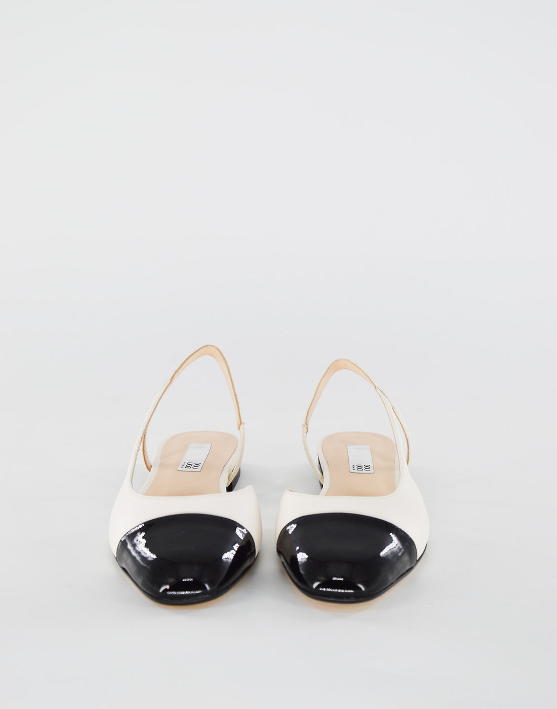 DOUUOD Slingback in Pelle con Punta in Vernice Panna/Nero