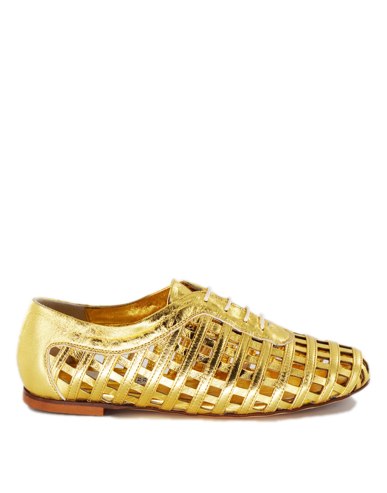 DOUUOD Derby Traforati in Pelle Laminata Oro
