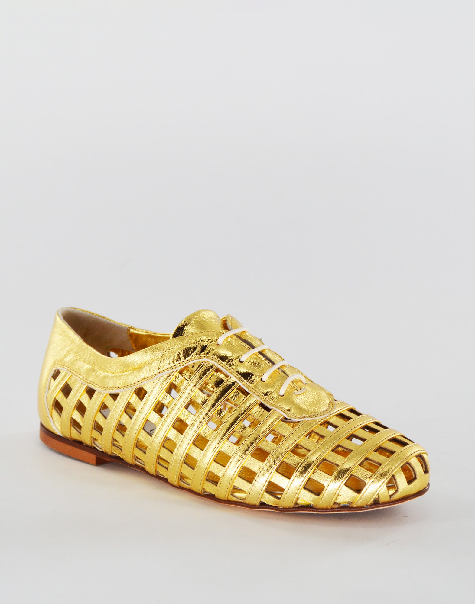 DOUUOD Derby Traforati in Pelle Laminata Oro