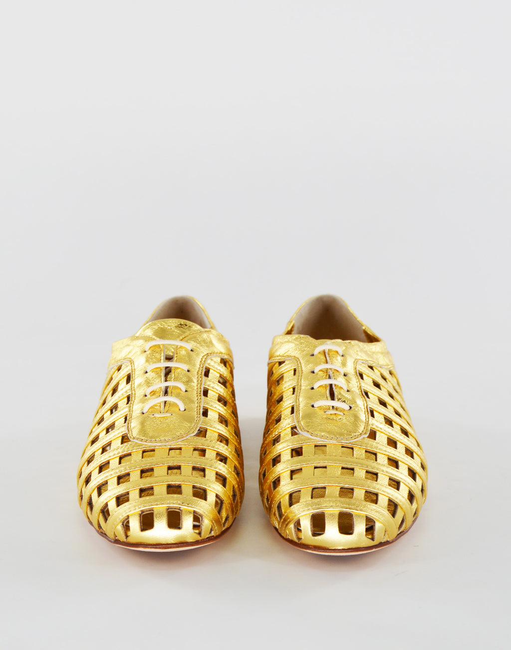 DOUUOD Derby Traforati in Pelle Laminata Oro
