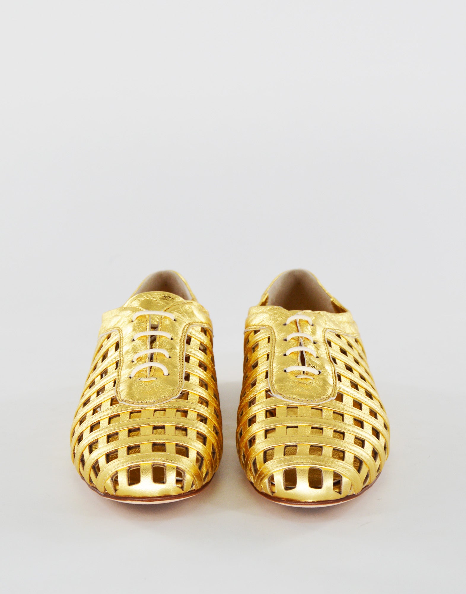 DOUUOD Derby Traforati in Pelle Laminata Oro