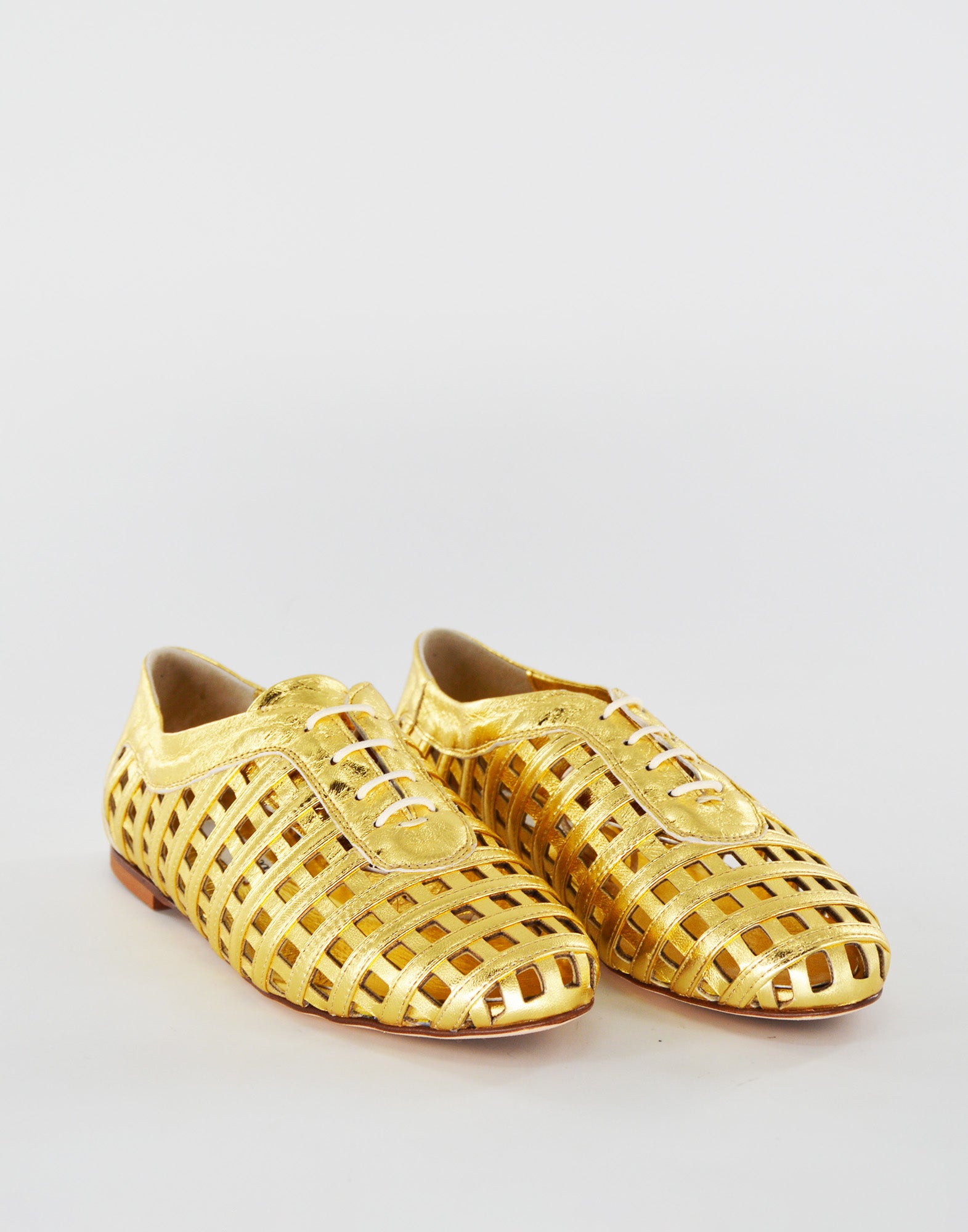 DOUUOD Derby Traforati in Pelle Laminata Oro
