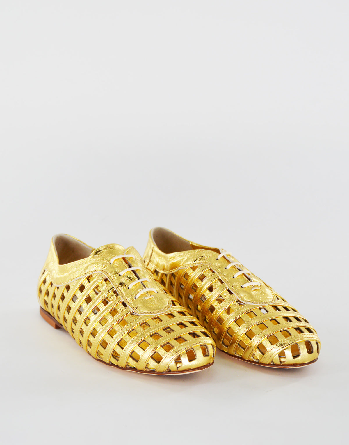 DOUUOD Derby Traforati in Pelle Laminata Oro