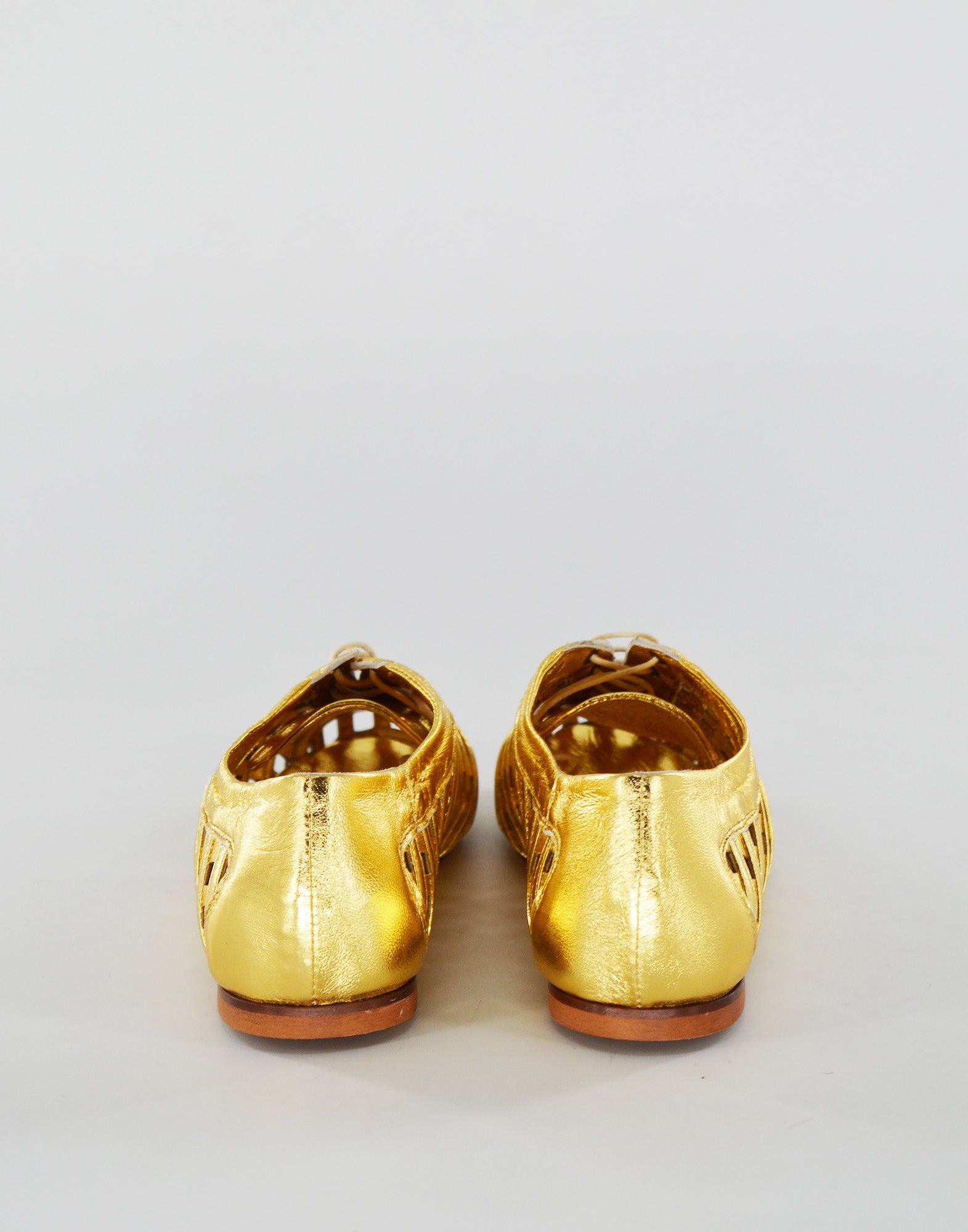 DOUUOD Derby Traforati in Pelle Laminata Oro