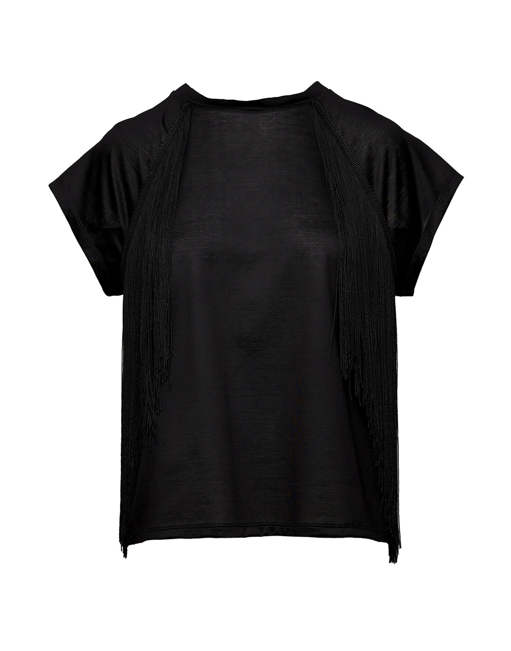 DOUUOD T-shirt in Cotone Makò con Frange Nera