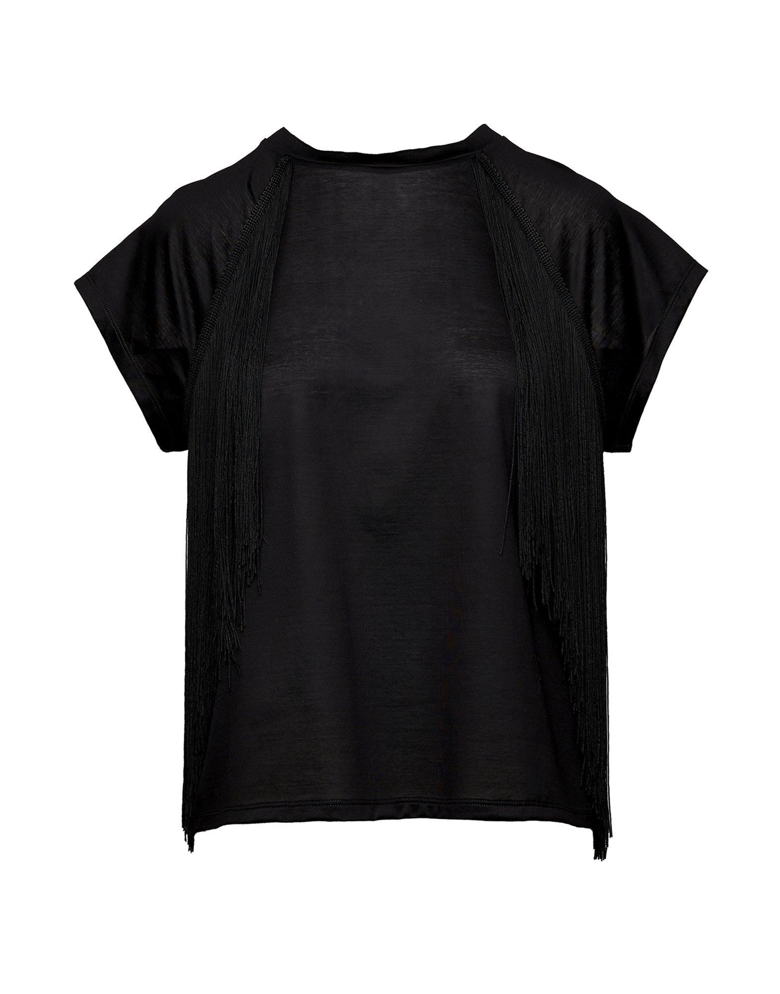 DOUUOD T-shirt in Cotone Makò con Frange Nera