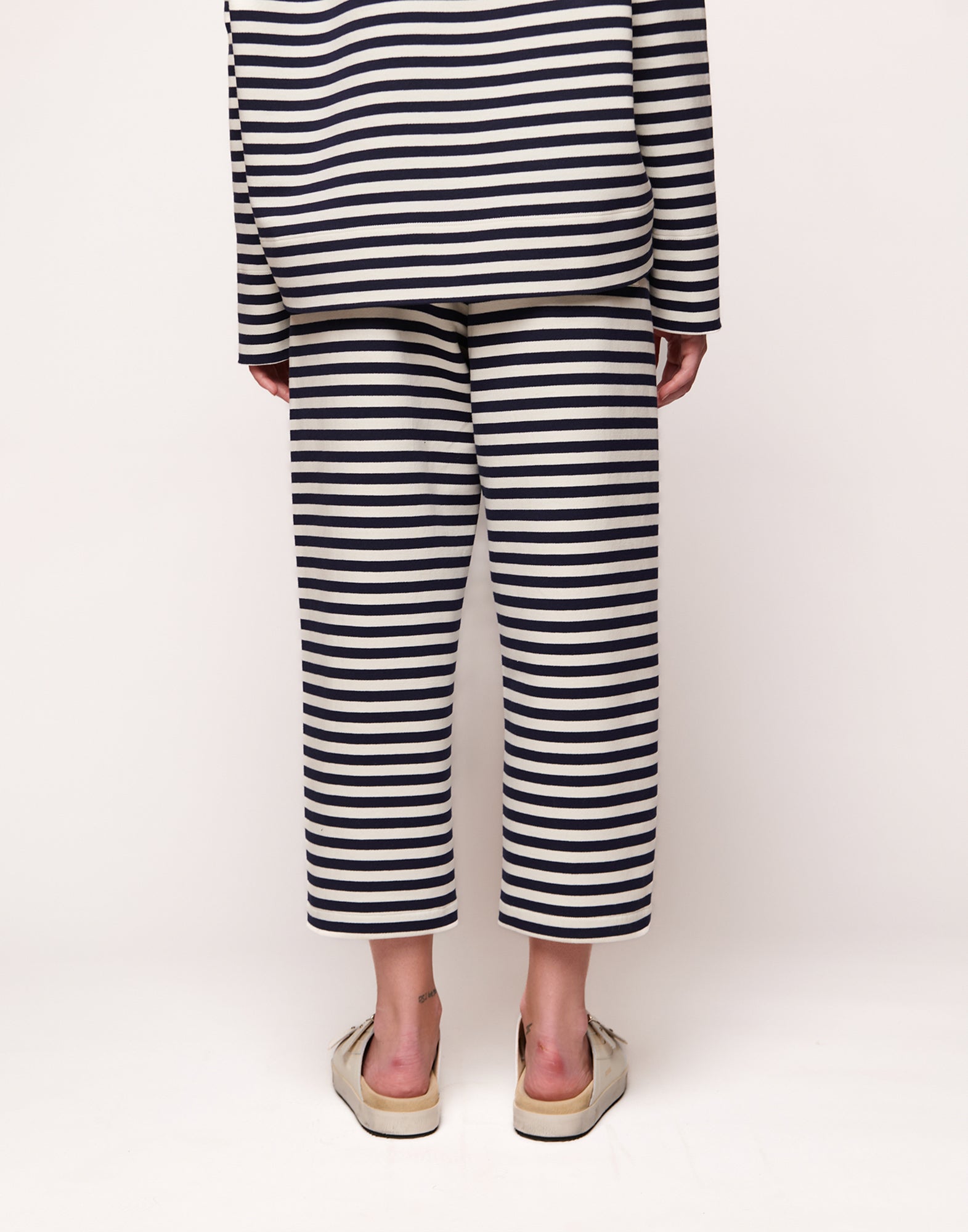 DOUUOD Pantaloni Japan in Felpa Rigata Sartoriale Blu Navy/Latte