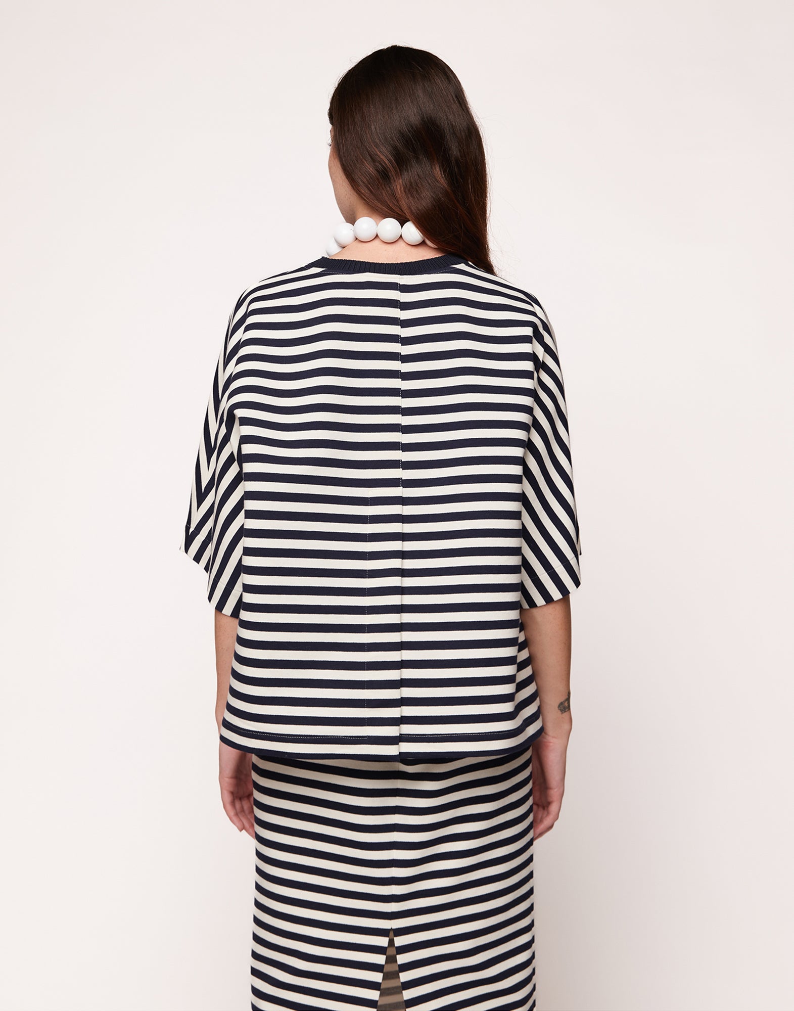 DOUUOD Felpa Taglio Kimono in Felpa Rigata Sartoriale Blu Navy/Latte