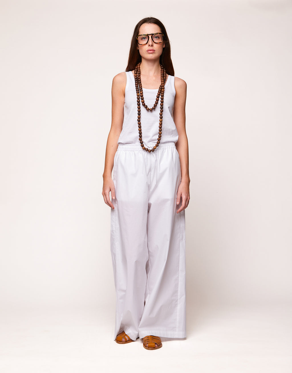 DOUUOD Pantaloni Ampi in Popeline Off White