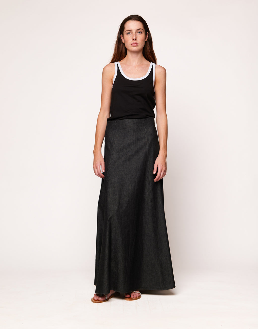DOUUOD Gonna Lunga Svasata in Taylored Black Denim