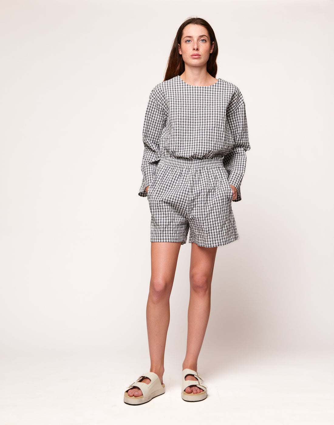 DOUUOD Shorts in Vichy Embossed Off White/Steel