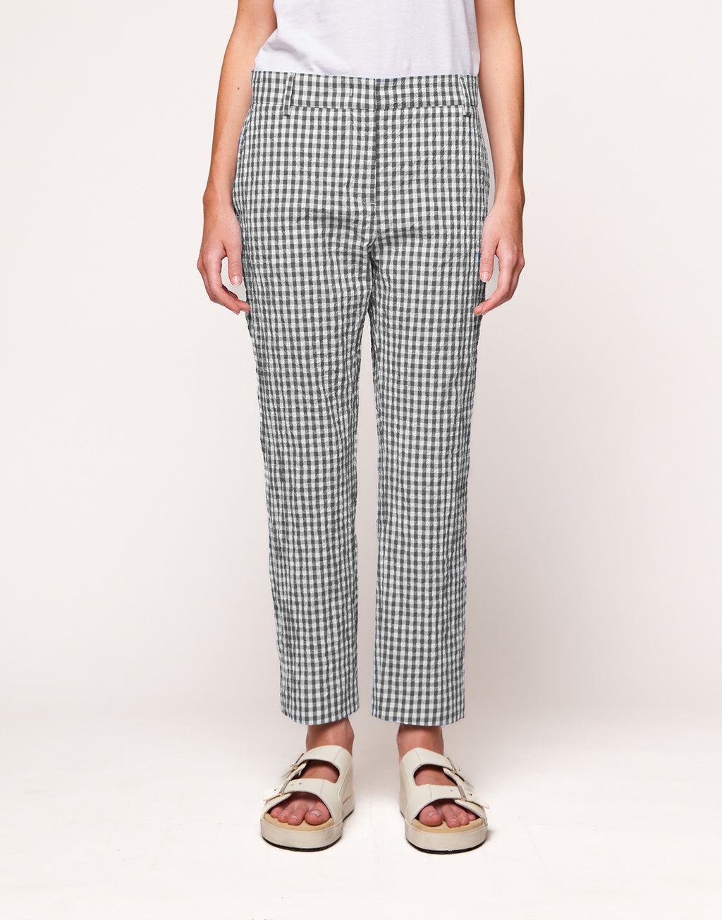 DOUUOD Pantaloni a Gamba Dritta in Vichy Embossed Off White/Steel