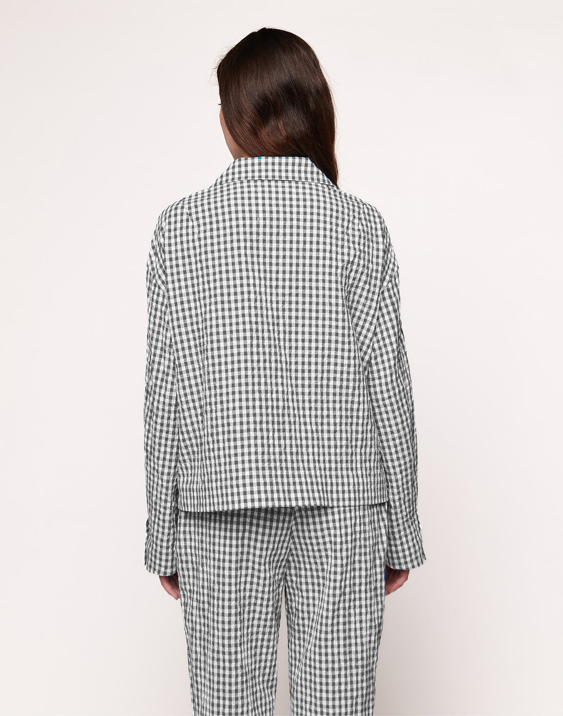 DOUUOD Giacca Destrutturata in Vichy Embossed Off White/Steel