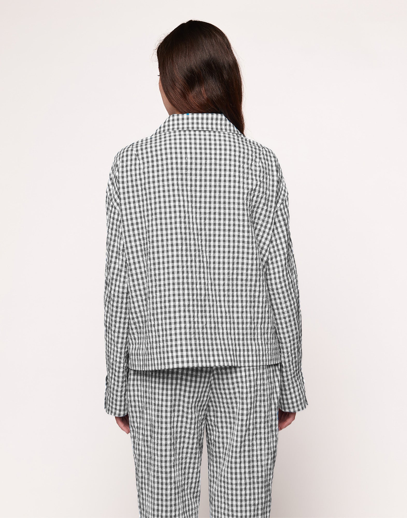 DOUUOD Giacca Destrutturata in Vichy Embossed Off White/Steel