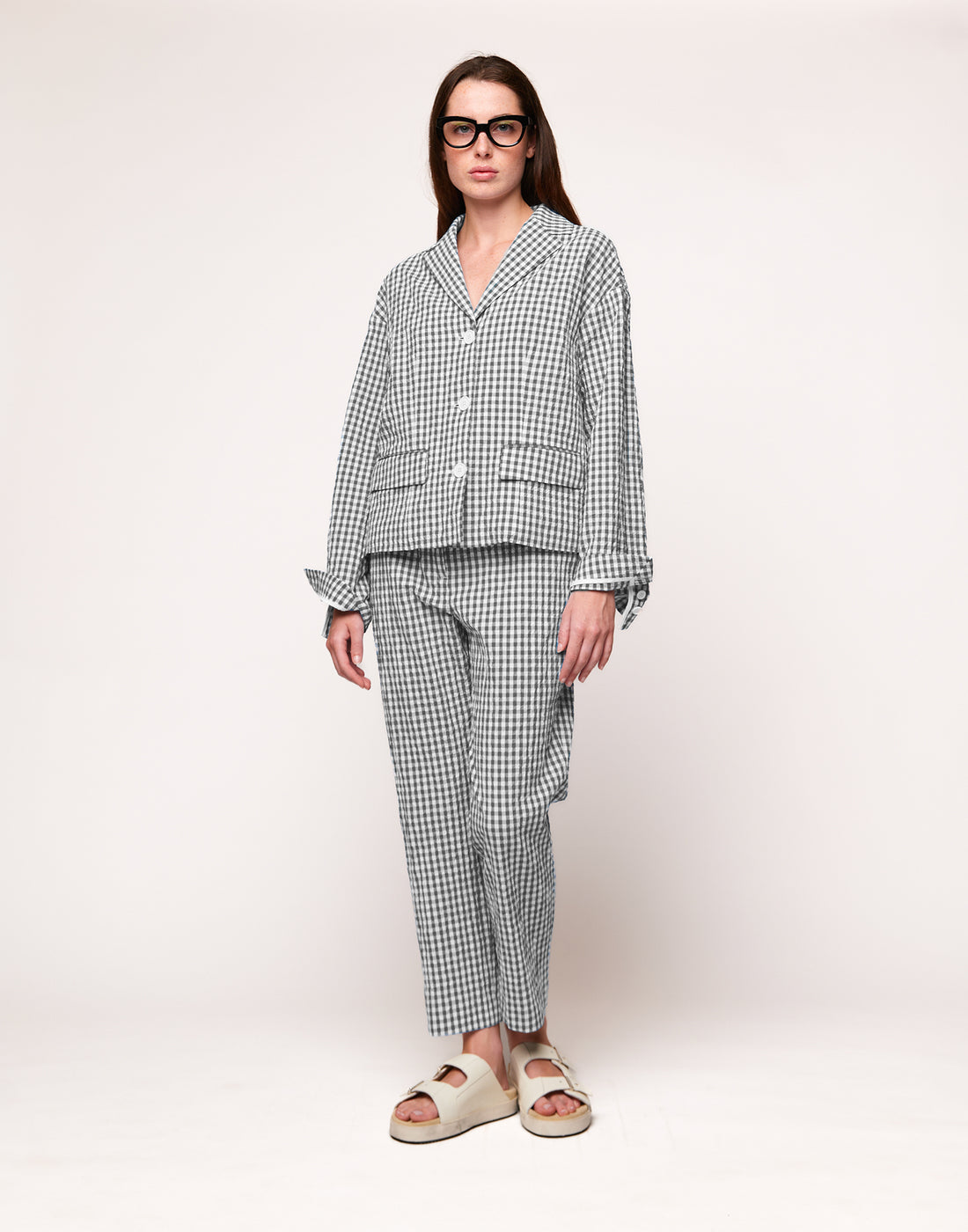 DOUUOD Giacca Destrutturata in Vichy Embossed Off White/Steel