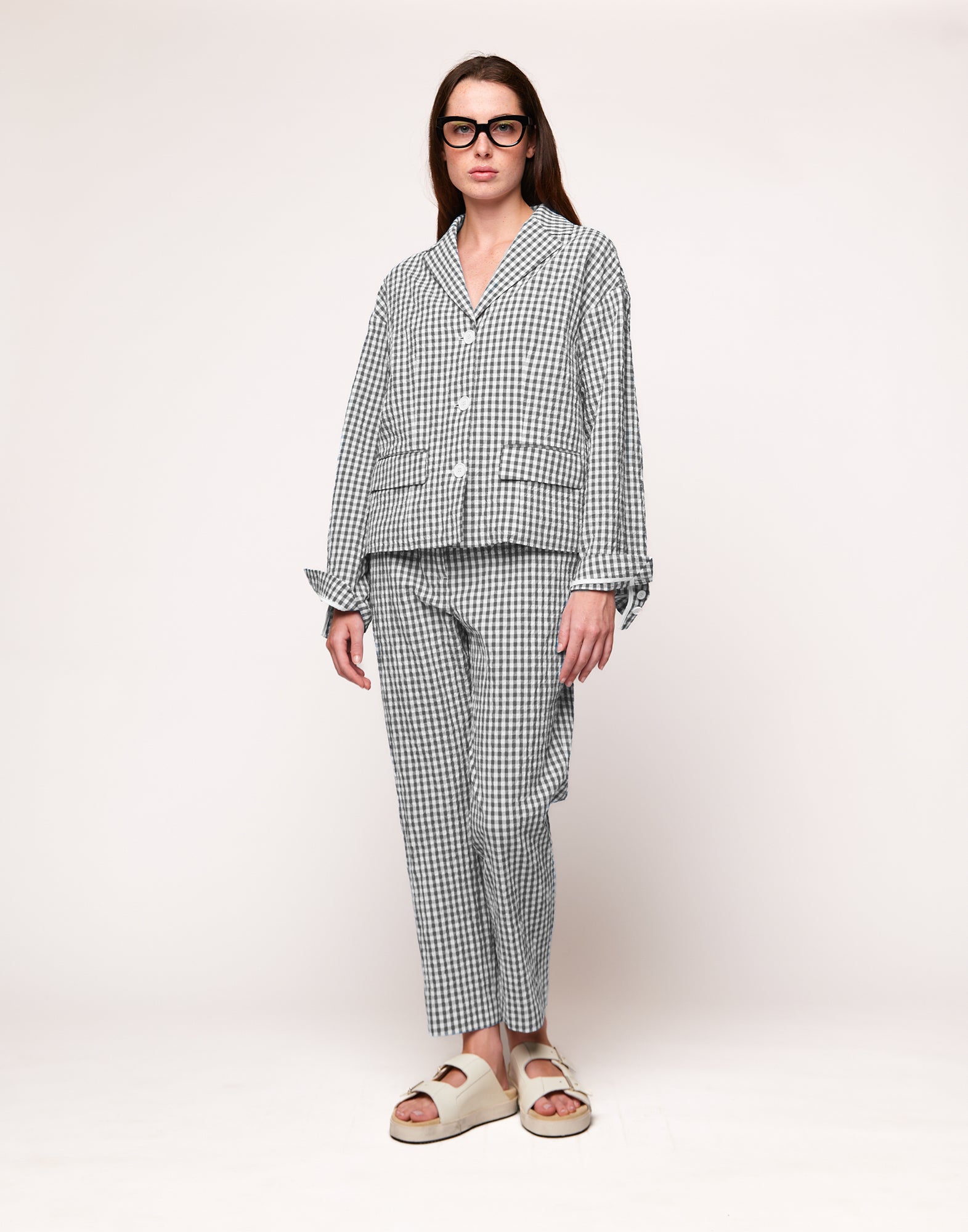 DOUUOD Giacca Destrutturata in Vichy Embossed Off White/Steel