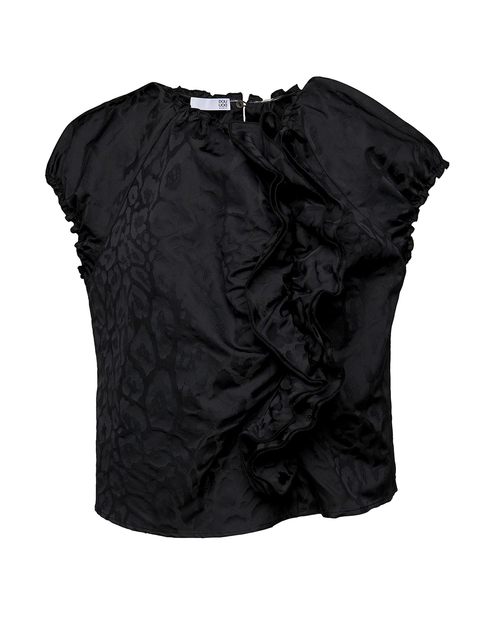 DOUUOD Top con Rouches in Taffetas Jacquard Maculato Nero