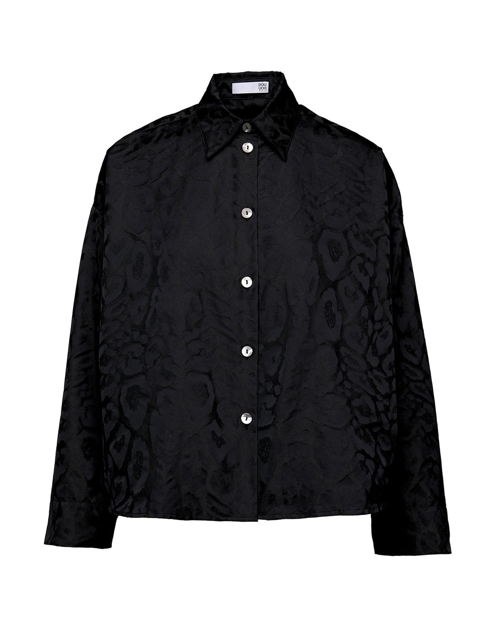 DOUUOD Camicia Boxy in Taffetas Jacquard Maculato Nero