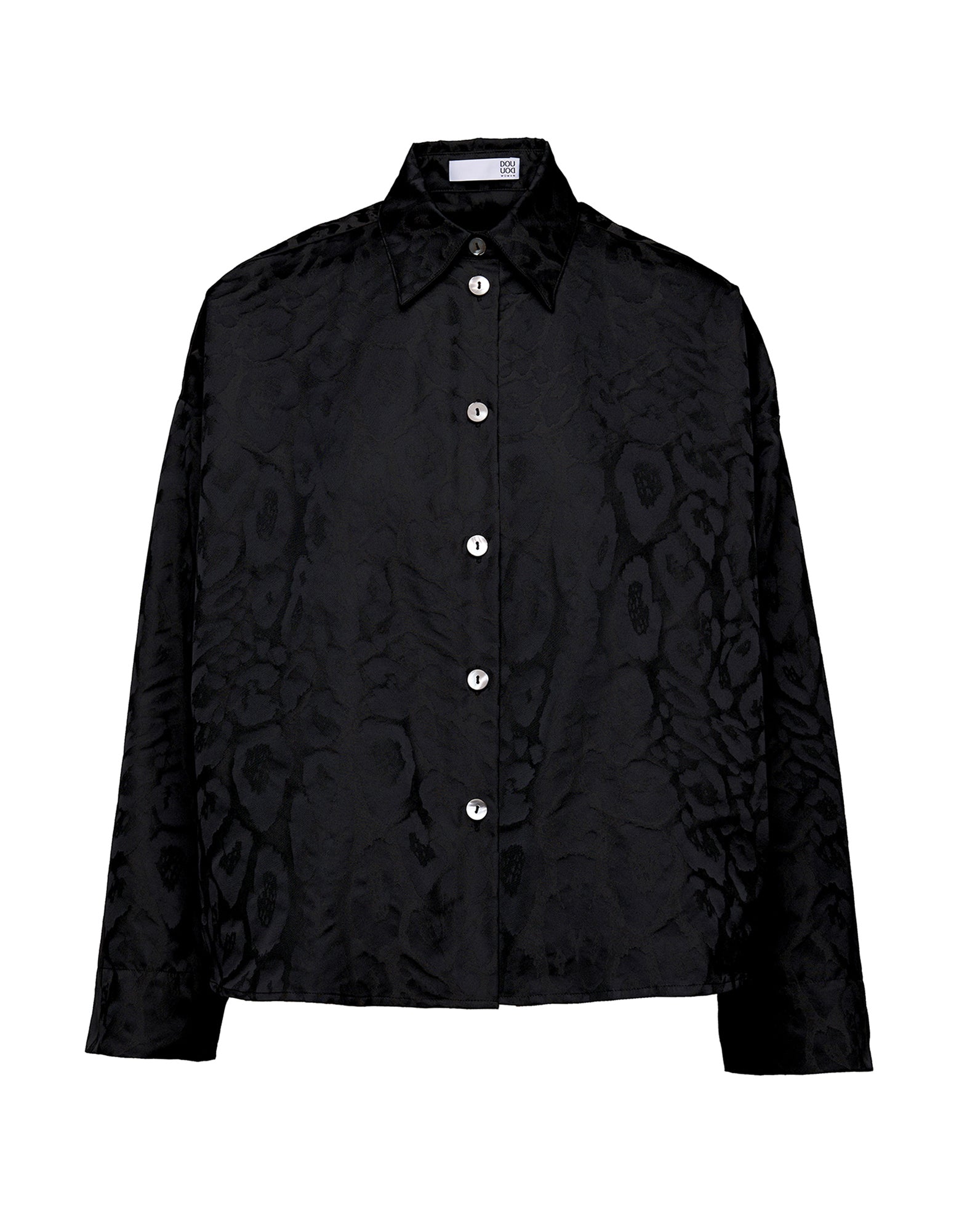 DOUUOD Camicia Boxy in Taffetas Jacquard Maculato Nero