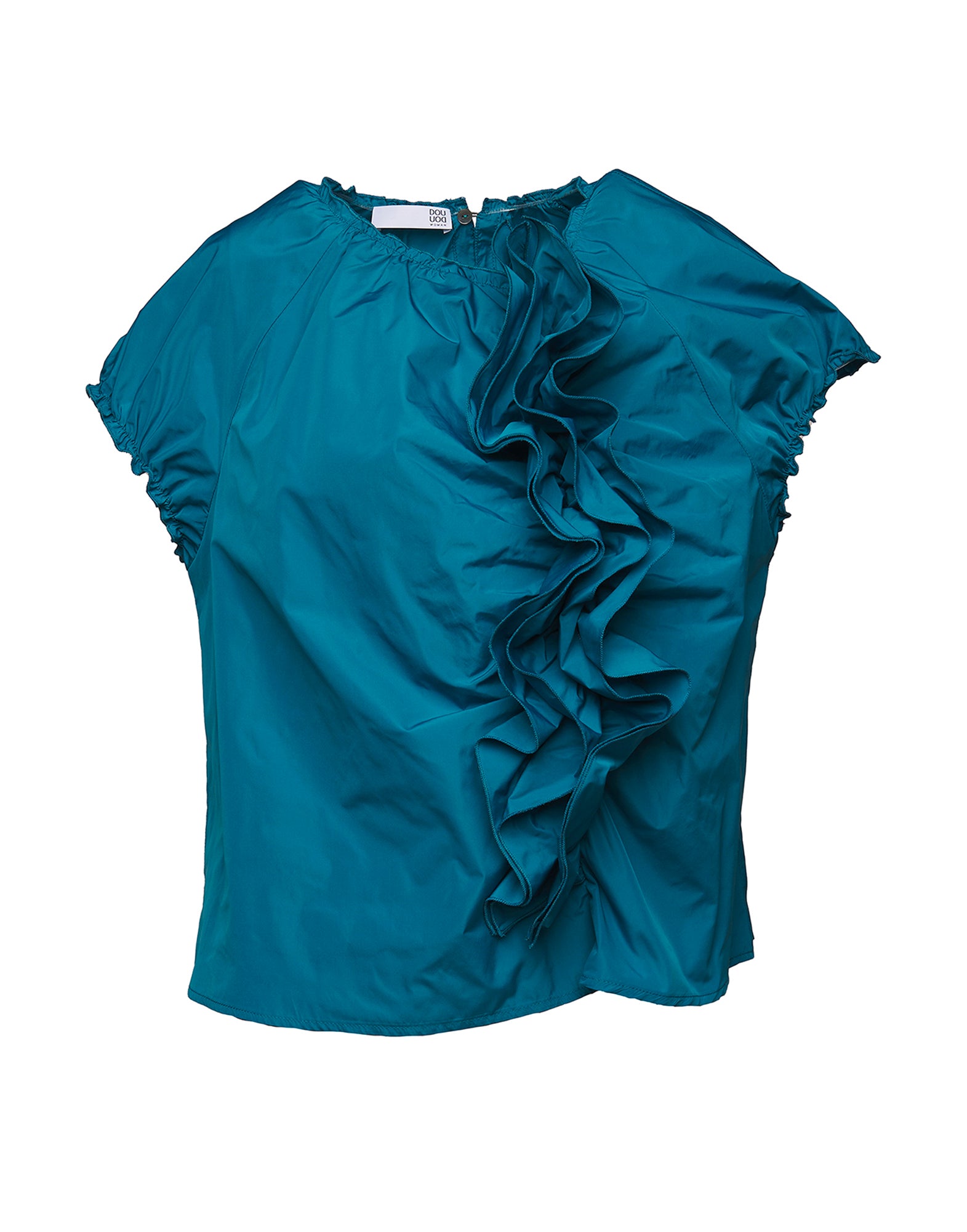 DOUUOD Top con Rouches in Taffetas Microfibra Topazio