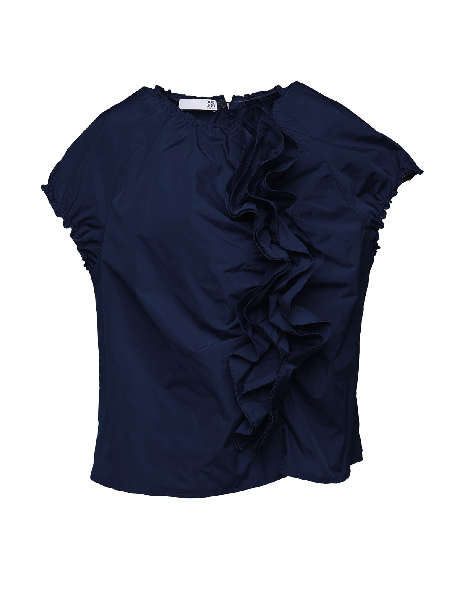 DOUUOD Top con Rouches in Taffetas Microfibra Zaffiro