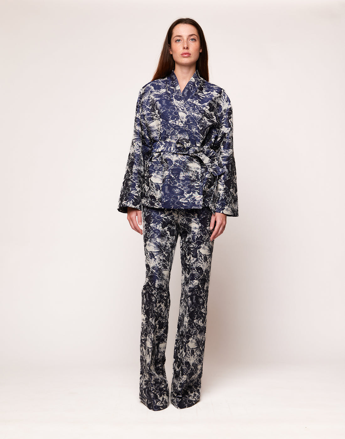DOUUOD Giacca Kimono in Jacquard Zaffiro