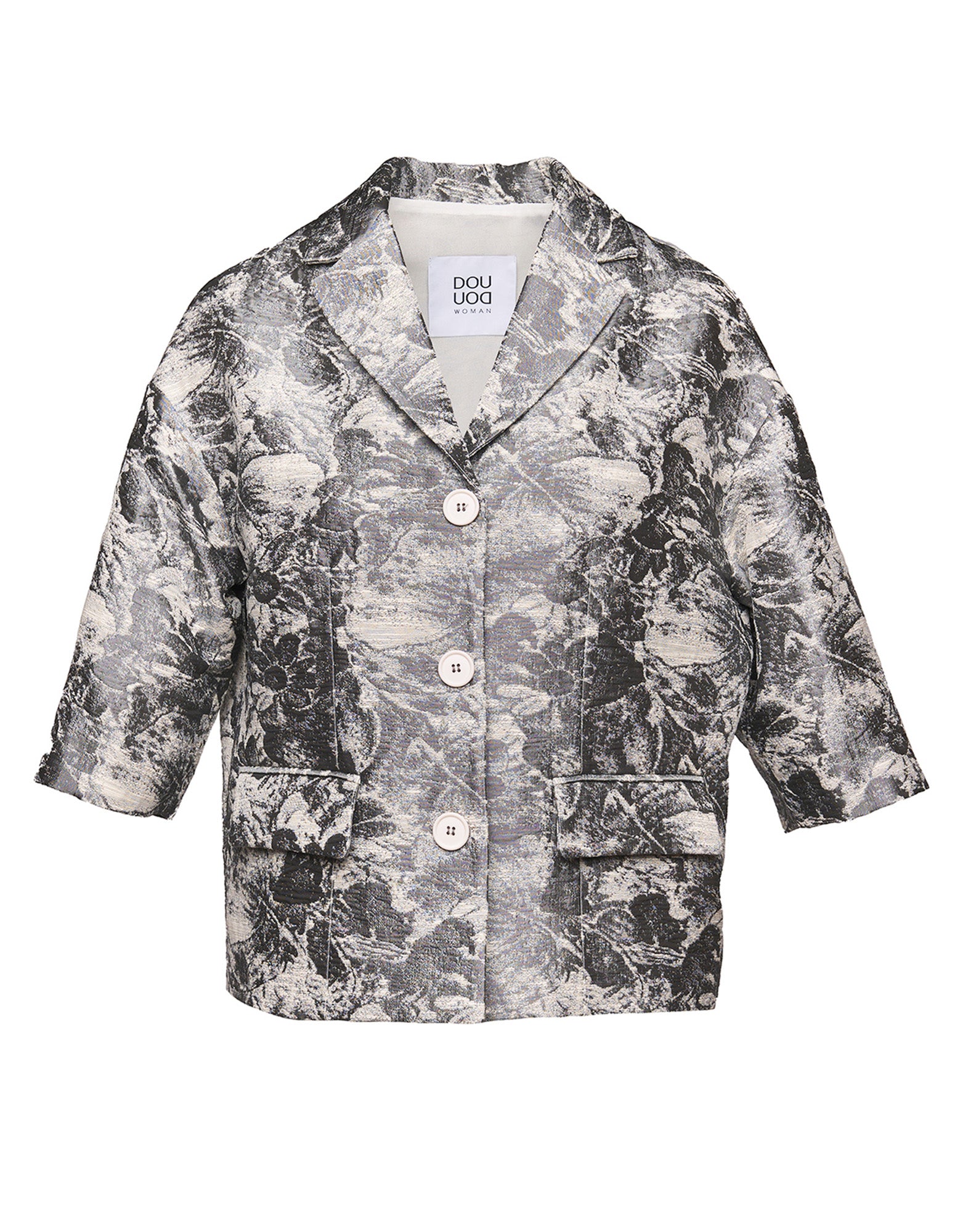 DOUUOD Giacca Manica al Gomito in Jacquard Steel