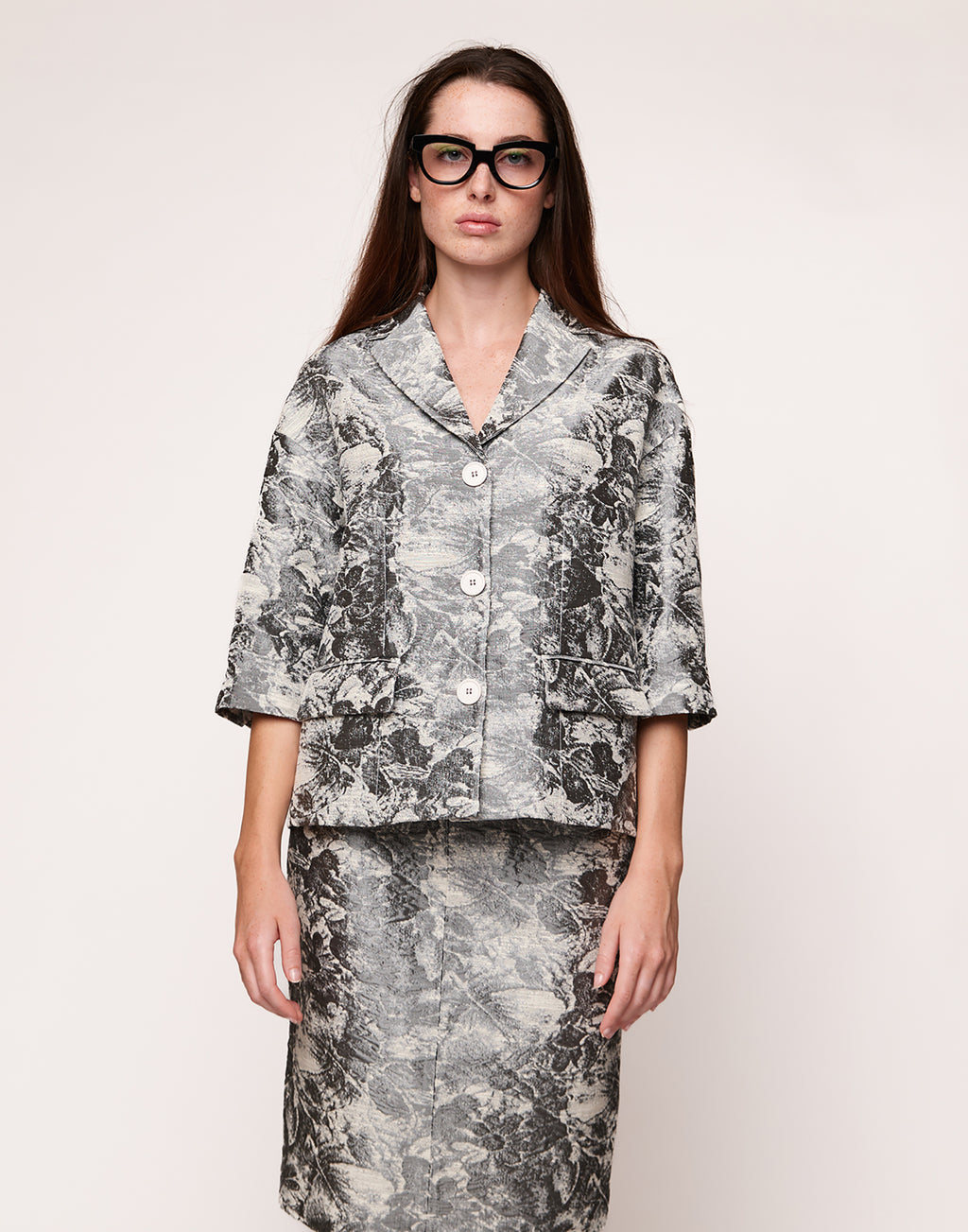 DOUUOD Giacca Manica al Gomito in Jacquard Steel