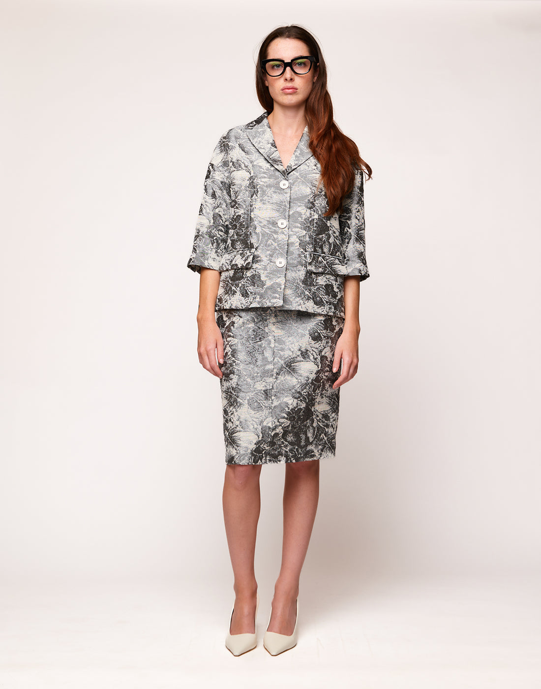 DOUUOD Giacca Manica al Gomito in Jacquard Steel