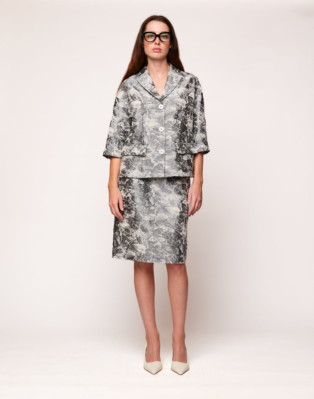 DOUUOD Giacca Manica al Gomito in Jacquard Steel