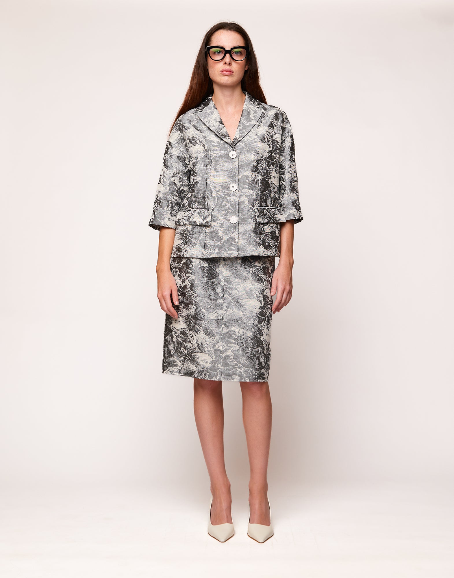 DOUUOD Giacca Manica al Gomito in Jacquard Steel