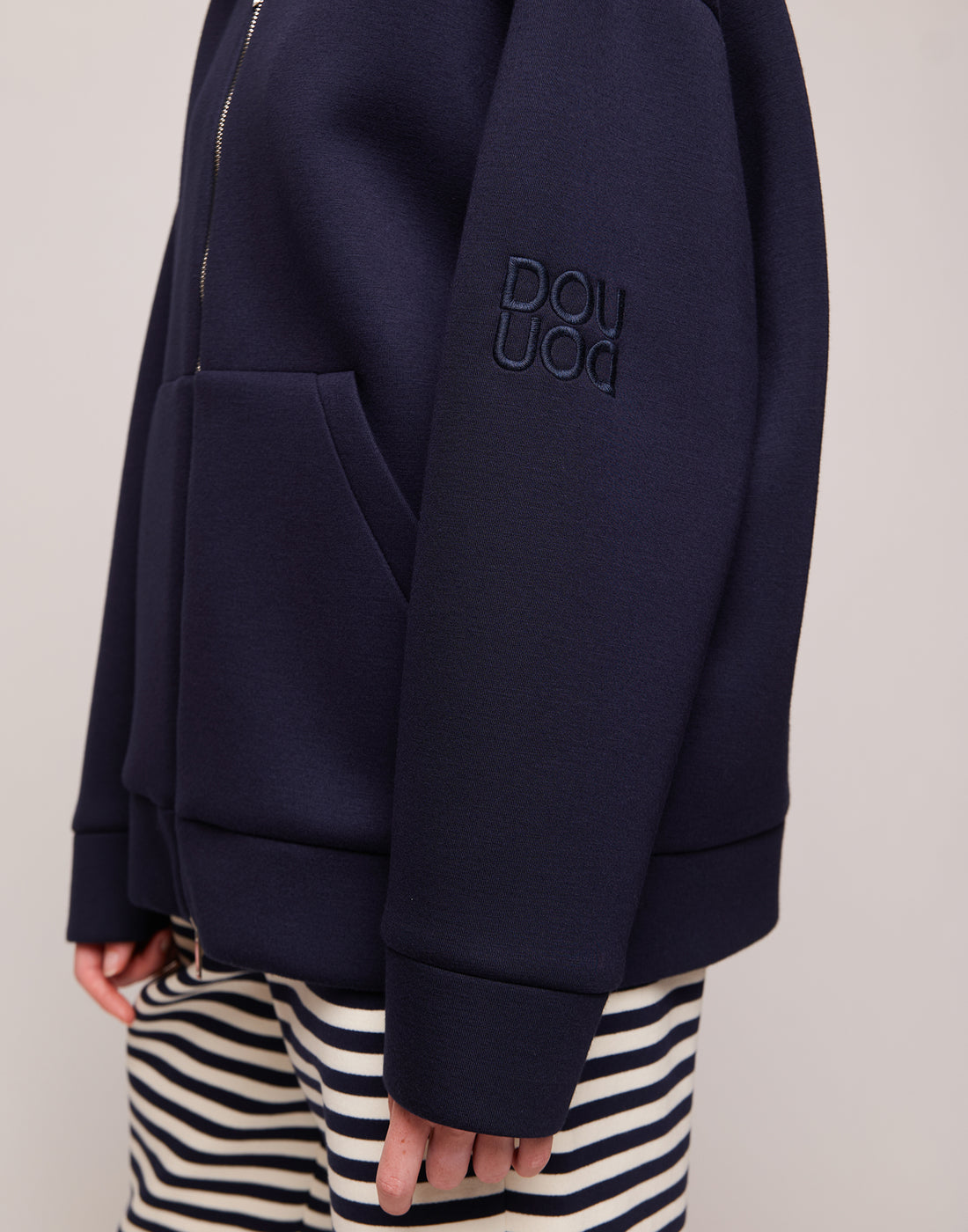 DOUUOD Giacca a Felpa con Zip e Cappuccio in Neoprene Navy Blu