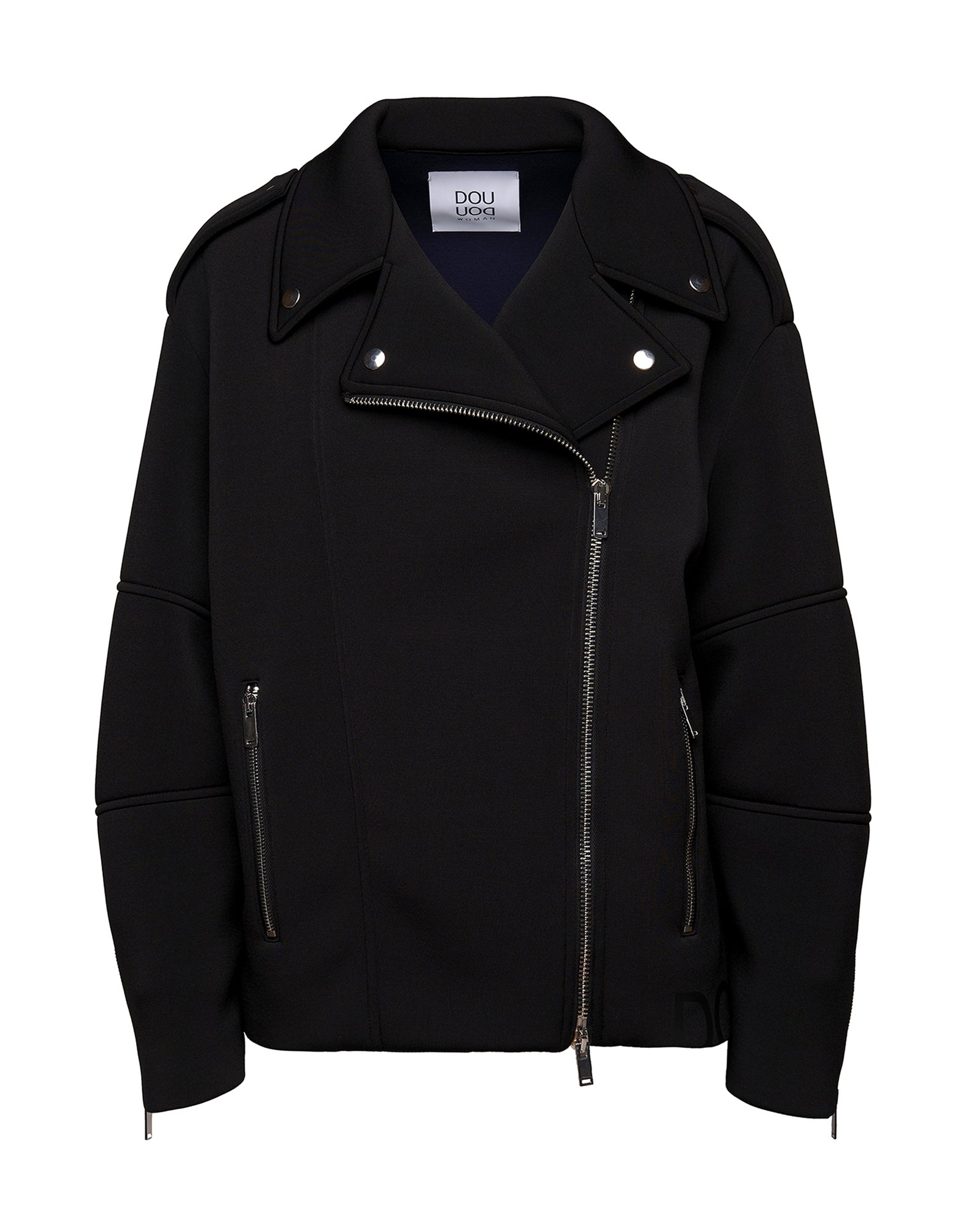DOUUOD Giacca Biker in Neoprene Nero