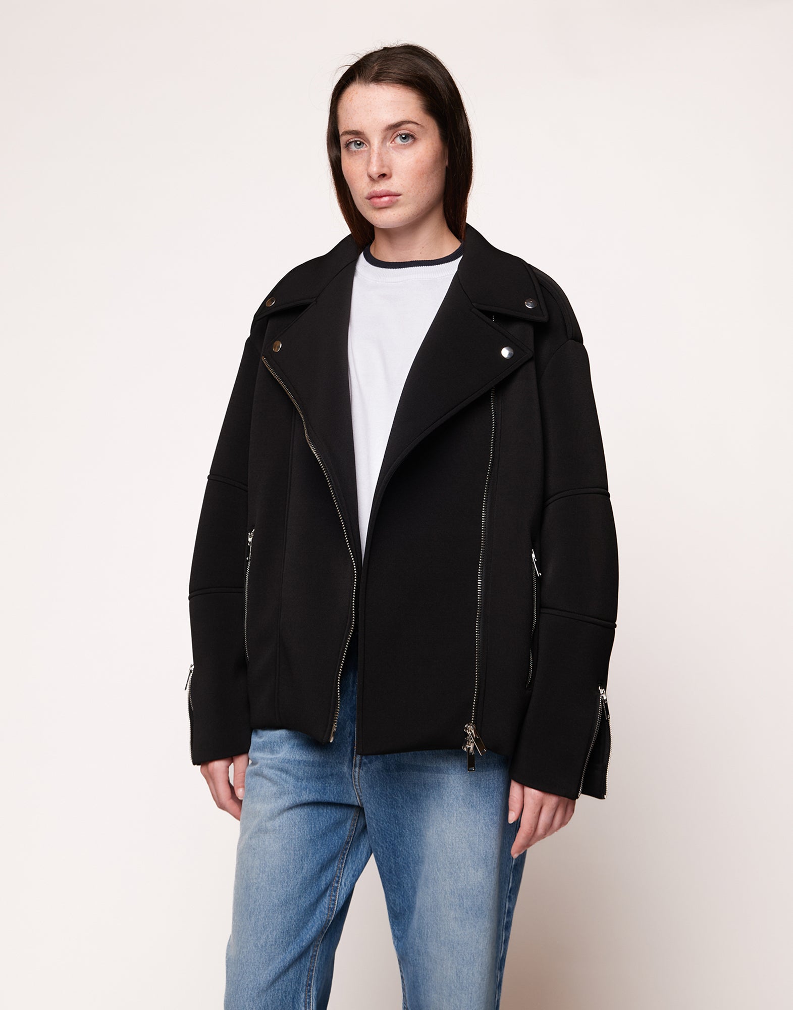 DOUUOD Giacca Biker in Neoprene Nero