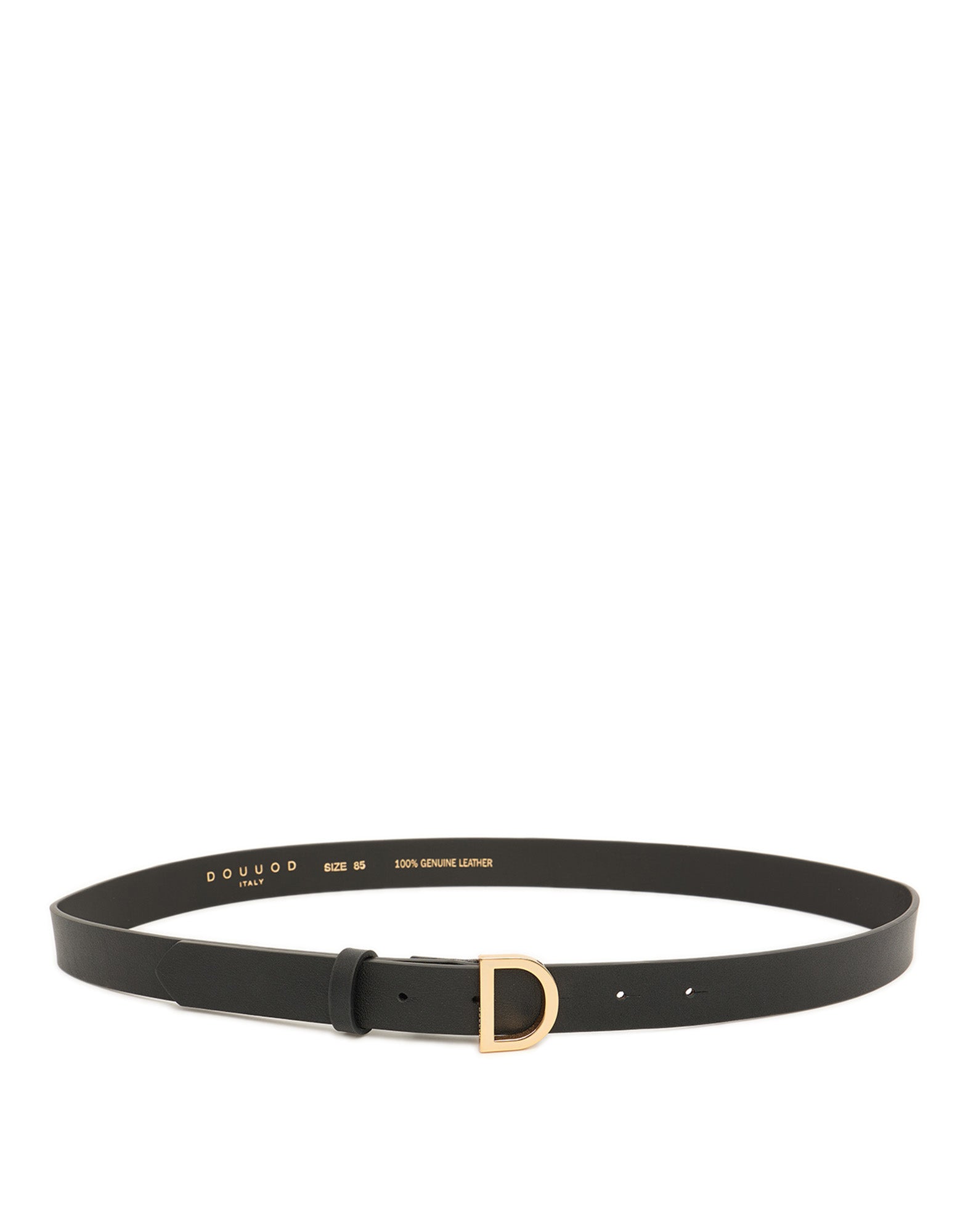 DOUUOD Cintura in Pelle con Fibbia "D" Nera/Oro